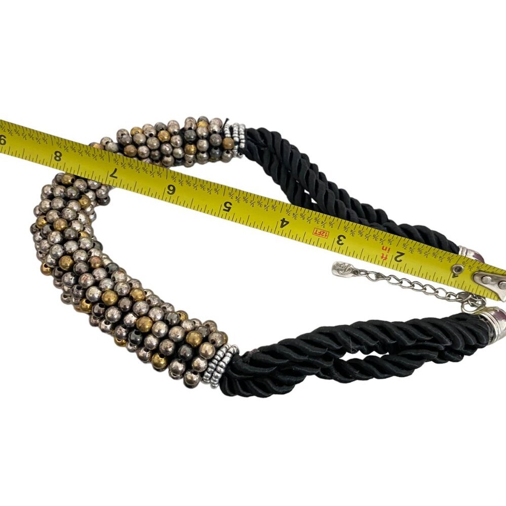 YOU & I satin Rope collar black necklace faux pearls chunky - Picture 4 of 7